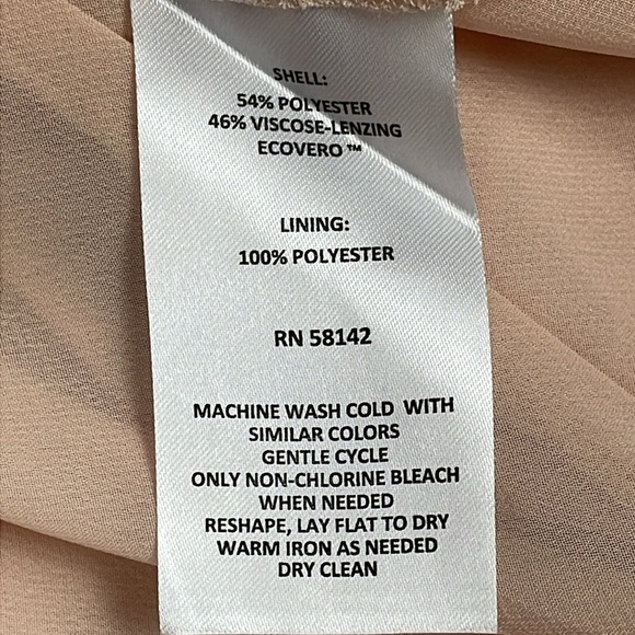 NWT Luxely Asymmetric Satin Maxi Dress Ruffle Sleeve Gathered Waist Blush Sz 8 - Picture 12 of 14